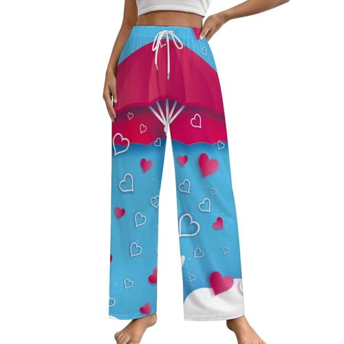 Pantalon de pyjama rouge femme avec poches et motif cœurs Amour en taille S