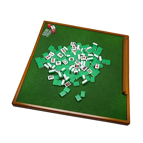 JISADER Classic Tiles Games Mini Mahjong Set with Folding Mahjong Table 144 Tiles Mahjong, green