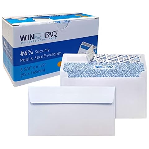 WINPAQ 6 3/4 White Security Tinted Peel & Seal Business Mailing Envelopes, 24lb (100 counts) Cover