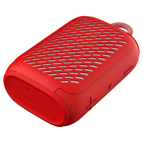 Ruimatech MS6 Caixa de Som Bluetooth Portátil IPX6, Grave Turbo 6W com Ímã NdFeB, 12h de Música, TWS Estéreo, Capa Antichoque, Hands-Free, Presente pra Festa, Trilha e Piscina (Vermelho)