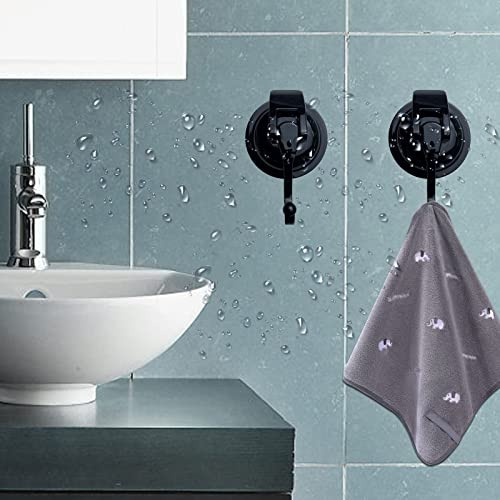 Yssiladi Suction Cup Hooks Heavy Duty Vacuum Suction Shower Hooks Glass Suction Cup Hooks Bathroom Robe Hooks Reusable, No Hole Punched, For Garland Decoration (Black, 2 Pack) #TOP2