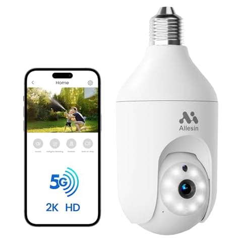 Allesin 4MP Light Bulb Security Camera, 5G&2.4GHz WiFi Light Socket Cameras Wireless for Home Security with 8 Infrared Lights Color Night Vision, 360°Motion Detection, 2-Way Talk, SD/Cloud Storage Cover