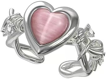 OATSBAS Pink Opal Peach Heart Rings for Women Trendy Open Rings