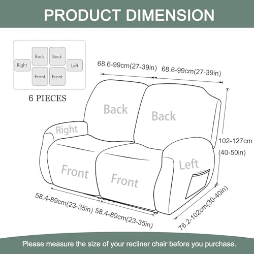 Funda reclinable gris oscuro de 2 plazas elástica con bolsillo lateral suave 4