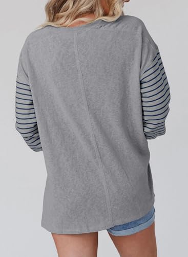 Dokotoo Long Sleeve Tops Oversized 2025 Trendy Round Crew Neck Casual Color Block Womens Shirts Blouses4