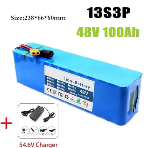 Batería ebike 48V 100Ah recargable 13S3P con conectores XT60 y JST 3