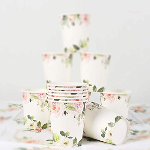 All Ewired Up Floral Paper Plates, 24 Guests, Dinner Plates, Dessert Plates, 9 Oz Cups, Gold Paper Straws And Napkins For Baby Shower And Birthday Party, Party Supplies Decoration, Pink #TOP4