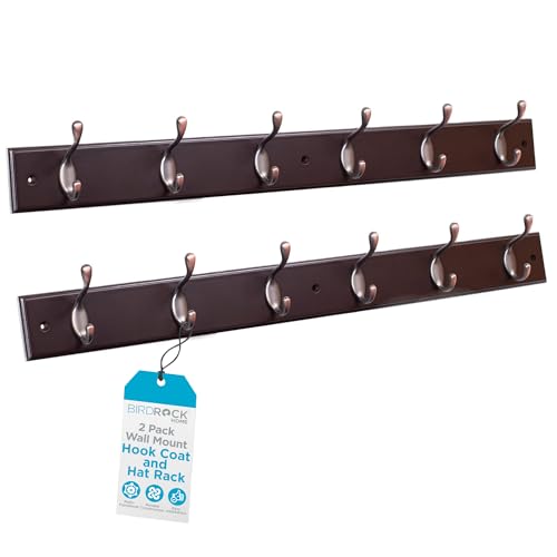 BIRDROCK HOME Hook Coat and Hat Rack - 6 Dual Hanging Coat Hooks for Wall Mount - Decorative Storage for Entryway Foyer Hallway Bathroom & Bedroom - 27
