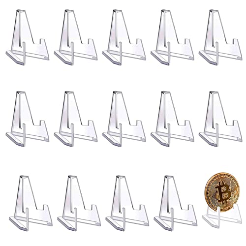 Ericrise 15 stuks muntenstandaard, mini-ezel van acryl, transparant, munt, ezelhouder, multifunctionele displayhouder voor uitdagingsmunten voor badgemedailles