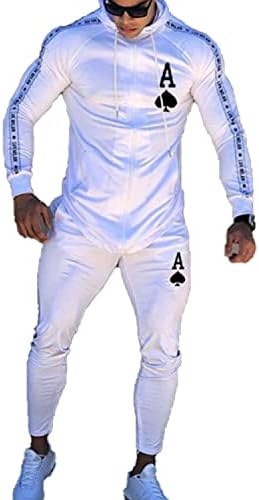IWQBQ Mens Hooded Sweatsuits 2 Piece Casual Long Sleeve Full Zipper Tracksuit Jogging Suits(3XL,White)