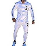 IWQBQ Mens Hooded Sweatsuits 2 Piece Casual Long Sleeve Full Zipper Tracksuit Jogging Suits(3XL,Whit
