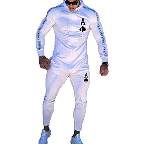 Iwqbq Mens Hooded Sweatsuits 2 Piece Casual Long Sleeve Full Zipper Tracksuit Jogging Suits(3Xl,White) #TOP17