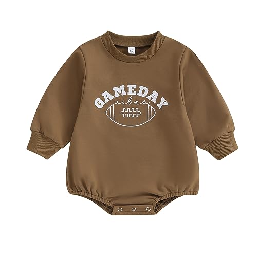 Ayalinggo Newborn Baby Girl Boy Football Outfit Toddler Game Day Sweatshirt Romper Rugby Fall Winter Thanksgiving Clothes Coffee 6-12 Months