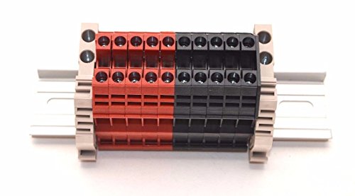 Dinkle Assembly Dk4N Red/Black 10 Gang Din Rail Terminal Blocks, 10-22 Awg, 30 Amp, 600 Volt #TOP1