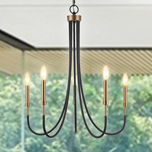 Homebelife HBL015 5 Light Modern Chandelier Light Fixture, Black And Muted Gold Farmhouse Island Lighting cover