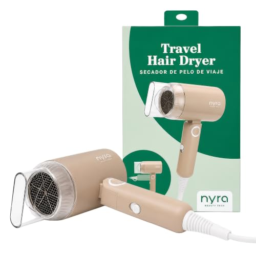 Nyra Sèche-Cheveux de Voyage Pliable/Sèche-Cheveux Compact de Voyage 1500 W avec Moteur DC / 2 Vitesses et 2 Températures/Tension 220-240 V/Câble de 1,8 m/Classe Électrique II