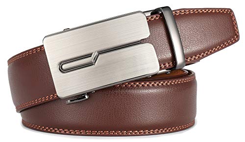 GFG Ceinture pour Homme en Cuir Véritable avec Boucle Automatique Largueur-3.5cm-0010-110-Marron - Image 3