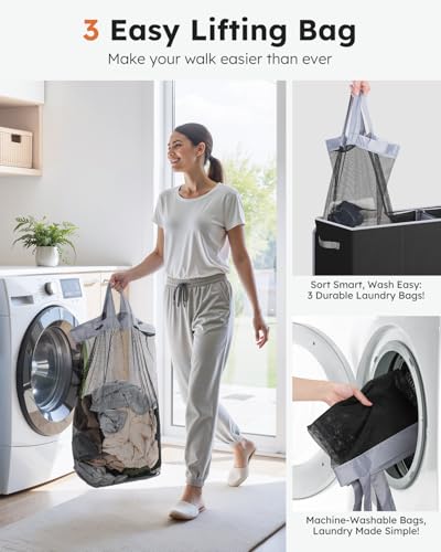 SOLEDI 180L Laundry Hamper 3 Section, Extra Large Laundry Hamper with Lid, Dirty Clothes Hamper with Sturdy Handle, Large Laundry Basket Organizer for Laundry Room, Bedroom, Hampers for Laundry - Image 6