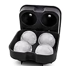 KinChi Ice Ball Maker Mold - Black Flexible Silicone Ice Tray - Molds 4 X 4.5cm Round Ice Ball Spheres-Whiskey Ice Balls -Premium Black Ice Ball Maker Mold