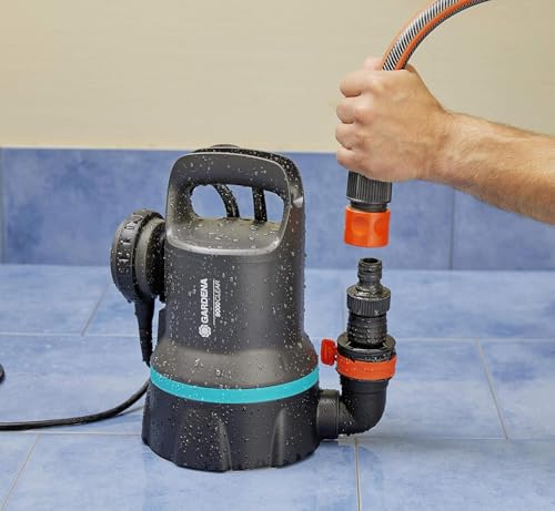 Gardena Klarwasser-Tauchpumpe 9000: Klarwasserpumpe mit 9.000 l/h Fördermenge, Schwimmschalter mit Dauerlaufoption, Flachabsaugung bis 2 mm, Schnellkupplungssystem, 300 W (09030-20)