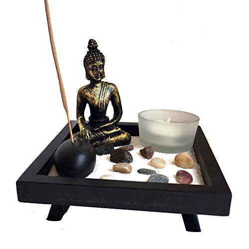 Buda Jardim Zen com Incensário e Castiçal