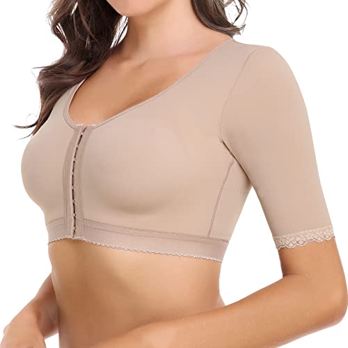 Joyshaper Damen Arm Shaper Haltungskorrektur Top Vorderverschluss BH Figurformende Shapewear Unterhemd mit Post Chirurgisch Kompression Oberarme Beige L