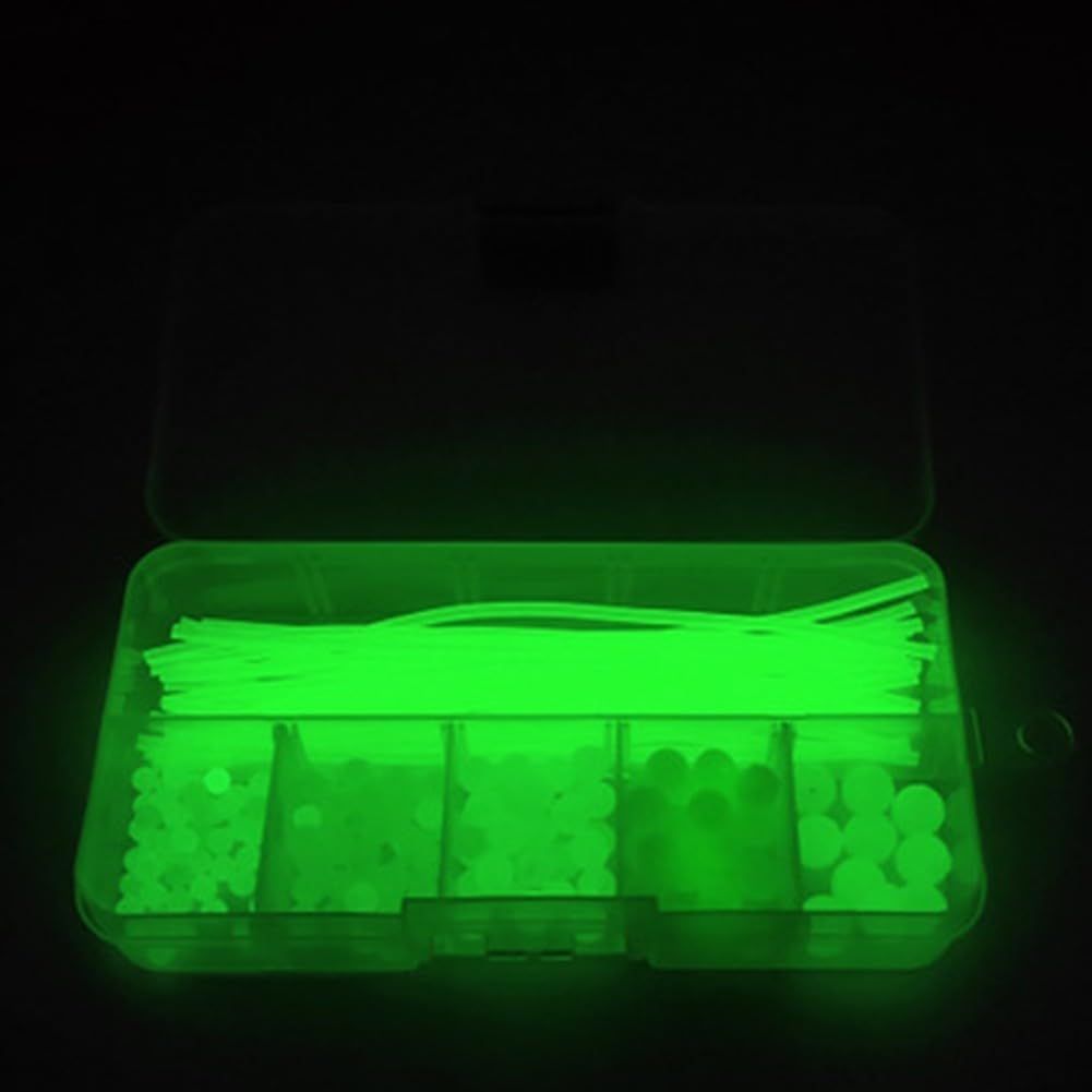 Yhenlovtt Luminous Glow Rig Beads for Sea Fishing 171 Pcs Set Tackle Floating Tubes 48mm Round Beads and Having Lure Compatible R Green Having