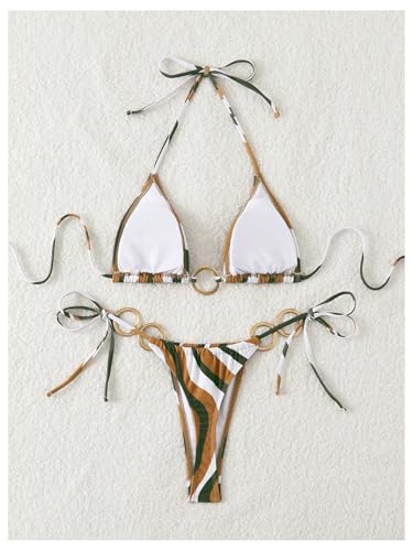 Verdusa Women's 2 Piece Striped String Bikini Set Halter Triangle Swimsuit Tie Side Bathing Suit2