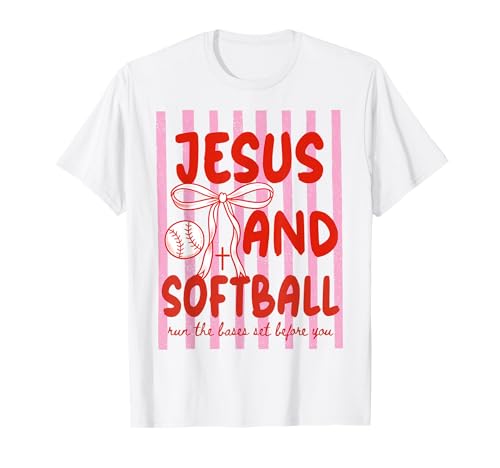 Jesus and Softball Coquette Game Day T-Shirt for Softball Mom Mother Tees
