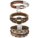 Inbagi 3 Pcs Bohemian Faux Leather Multi Layered Wrap Bracelets Circle Bracelet Boho Wristbands Cuff Bracelet Splicing Bangle Bracelet Western Jewelry for Women Mens