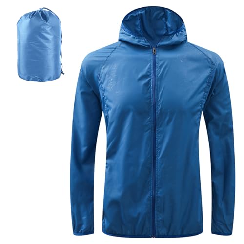 JiaYouLC Packable Lightweight Waterproof Jacket for Women Men Hooded Raincoat in a Bag Sun Protection Windproof Rain Jacket (UK, Alpha, XS, Regular, Regular, Blue, Women)