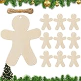 Recortes de madera de hombre de jengibre – 10 piezas de formas de madera sin terminar, suministros de manualidades, diseño clásico de vacaciones, decoración de Navidad para ventana, pared, hogar