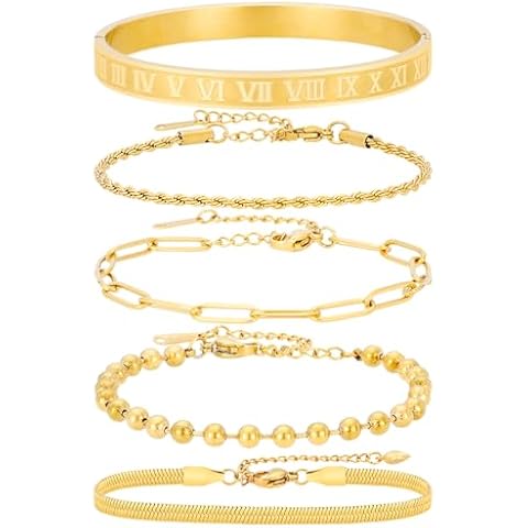 Sunflower Jewellery Gold Bracelets for Women Gold Bangles for Women Gold Bracelet Stack Stainless Steel Gold Bracelets (5 PCS Gold Bracelets) Cover
