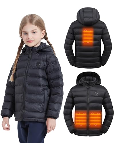 Image of HEWINZE Kids Heated Jacket,Lightweight Water-Resistant Hooded Puffer Heated Coat for child with 5V Battery Pack(Unisex)