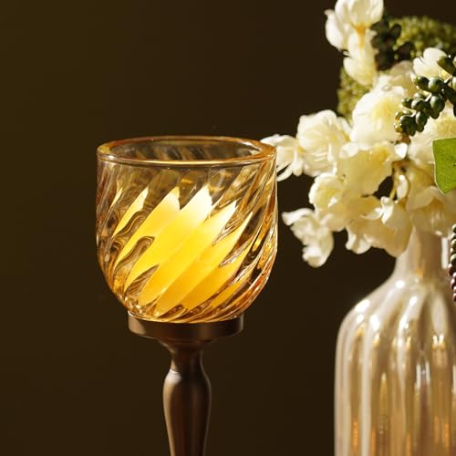 Image of Pure Home Yellow Swirl Textured Hurricane - Small | Size: 9 x 9 x 21 cm | Premium Hurricanes for Everyday Styling | Table Top & Shelf Decor Showpiece | Ideal for Diwali & Festive | Premium | Pack of 1