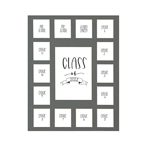 Image of Rustic Red Door Co. Class of 2022 Photo Mat (11 inch x 14 inch) Photo Collage Picture Frames Mat for School Pictures - No Frame Grey Photo Mat from Pre - K to Graduation (15 Photos)
