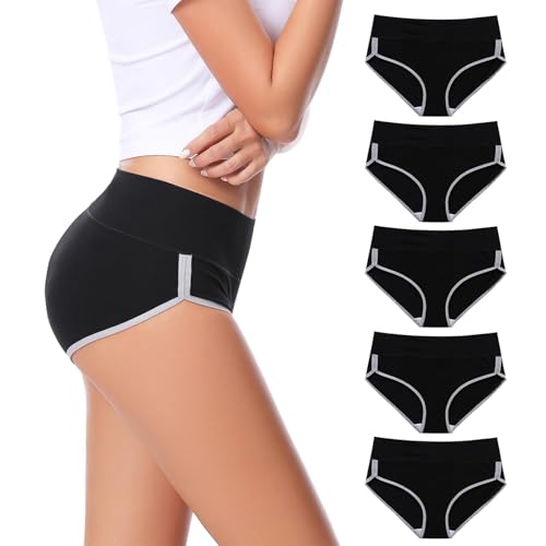 Image of CAILECOTTON Women's Underwear Cotton High Waisted Hipster Panties Soft Stretch Breathable Everyday Brief 5 Pack