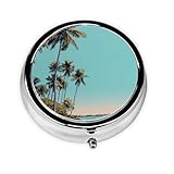 LLKGOT Coconut Trees by The Sea Picture - Pastillero redondo con 3 compartimentos para almacenamiento de pastillas y viajes portátiles