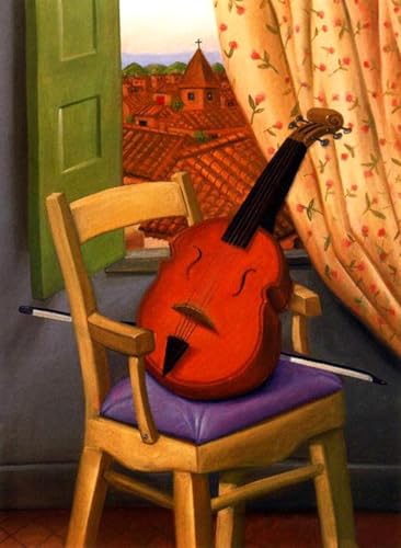 XZSFD NBGEA Fernando Botero Póster Impresiones en color Cuadro abstracto de arte mural《Bodegón con violín》Fernando Botero Cuadro en lienzo para decoración del hogar 50x60cm sin marco