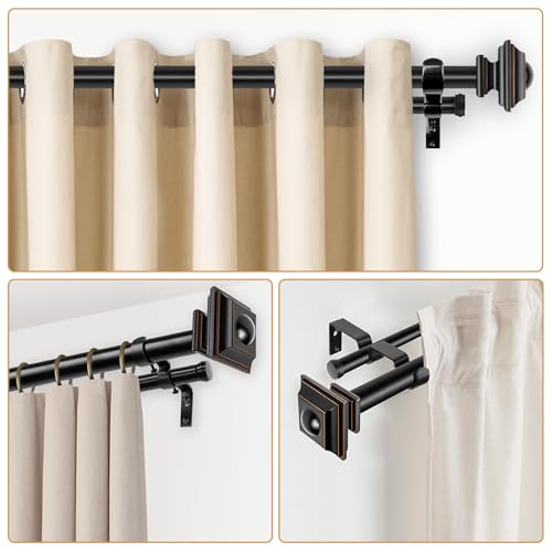 Tringle à rideaux double extensible noir mat avec embout carré métal - 5