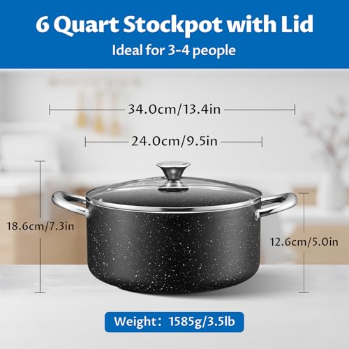 BEZIA 6 Quart Nonstick Stock Pot with Lid, Induction Cooking Pot Soup Pot, Non-toxic and Oven Safe, Perfect for Stews, Soups and All Stovetops, PFOA PFAS Free