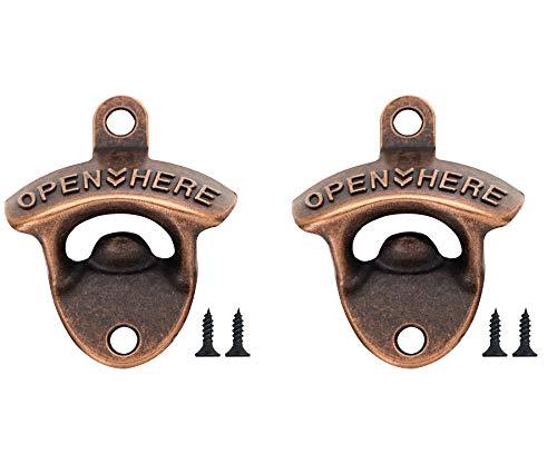 2PCS Red copper Wall Mount Bottle Openers for Vintage Rustic Bar or Restaurant Vintage Rustic Bar or Restaurant Vintage Beer Bottle Opener Suitable for Bars KTV Hotels Homes (Red copper, 2)