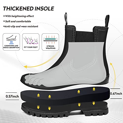 Dksuko Women's Short Rain Boots Rubber Waterproof Garden Boots Elastic Slip On Ankle Chelsea Boot Fashion Insulated Rain Shoe With Low Heel #TOP1