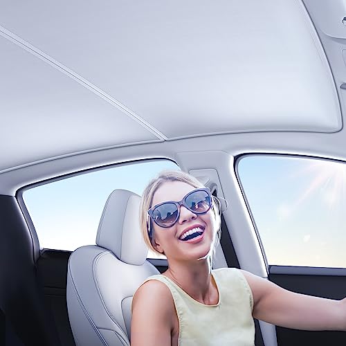 Image of VICSEED [Superior Anti-UV & Sag-Free] Tesla Model Y Sunshade Roof with Storage Bag, Heat Insulation Sunroof Shade for Tesla Model Y Accessories Only Fit for 2024 2023 2022 2021