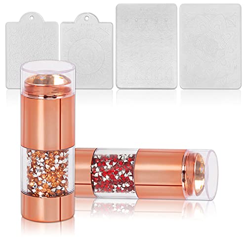 Feugole Nail Double Stamper with 2 Nail Stamping Scraper Lace Flower Animal Pattern for Manciure Nail Art, Diamod Jewelry DIY Nail Art Designs (Red)