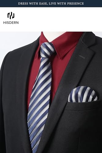 Image of HISDERN Mens Dress Shirt with Tie Pocket Square Set Classic Button Down Shirt Matching Tie Long Sleeve Shirts