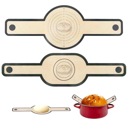 Silicone Bread Sling for Dutch Oven 2PCS Non Stick Reusable Bread Mat with Long Handle Heat-Resistant Easy Clean Bread Making Accessories for Transfer Bread (Round & Oval)