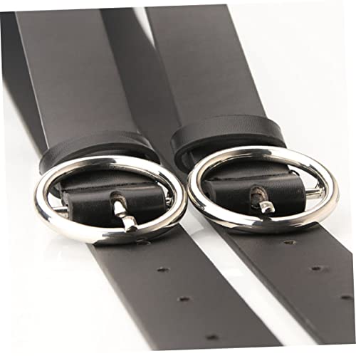 2Pcs Classic Women Jeans Waist Belt with Retro Round Buckle Fashionable Black Waistband for Casual Outfits for Ladies4