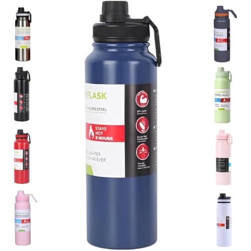 Garrafa de Água Térmica Inox 800ml Esportiva com Alça Parede Dupla Isolada a Vácuo Antivazamento Garrafinha Academia Fitness Corrida Esportes Escritório – Premium (Azul)