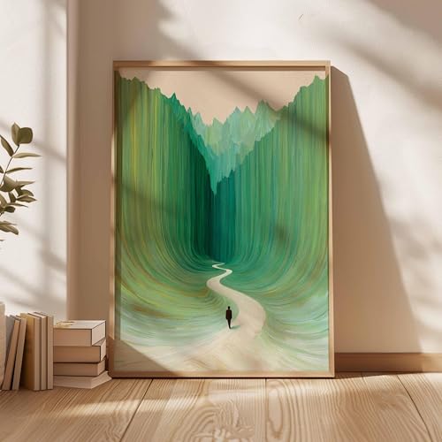 Toile paysage vert de chemin de montagne pour un salon zen et lumineux